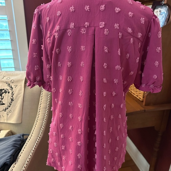 Pink Puff Sleeve Ruffled Mandarin Collar Blouse - Picture 4 of 8